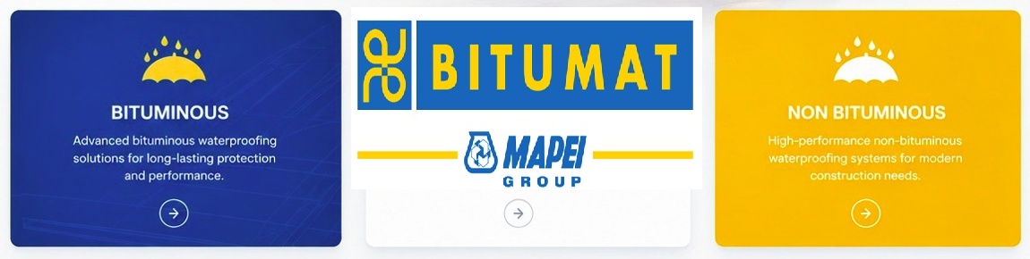 Bituminous, Bitumat Mapei Group, and non-bituminous waterproofing solutions